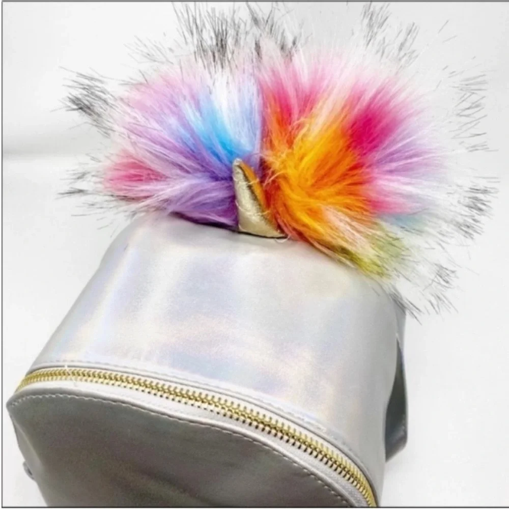 UNDERONSKY Iridescent Fuzzy Unicorn Backpack Bag NEW